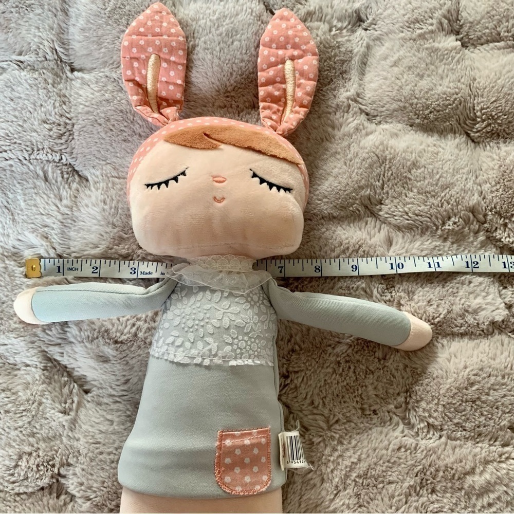 Metoo Angela Plush Doll Cloth Soft Gray Dress Pink Bunny Ears 14" - Picture 4 of 15